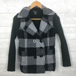 Sweater Project Flannel Jacket Womens Medium Gray Buffalo Check Double Breasted